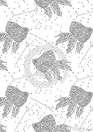 Constellation background of black and white Gold Fish constellation in geometric shape Cartoon Illustration